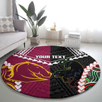 Custom Rugby Panthers and Broncos Round Carpet 2026 Together Aboriginal Polynesian Pattern