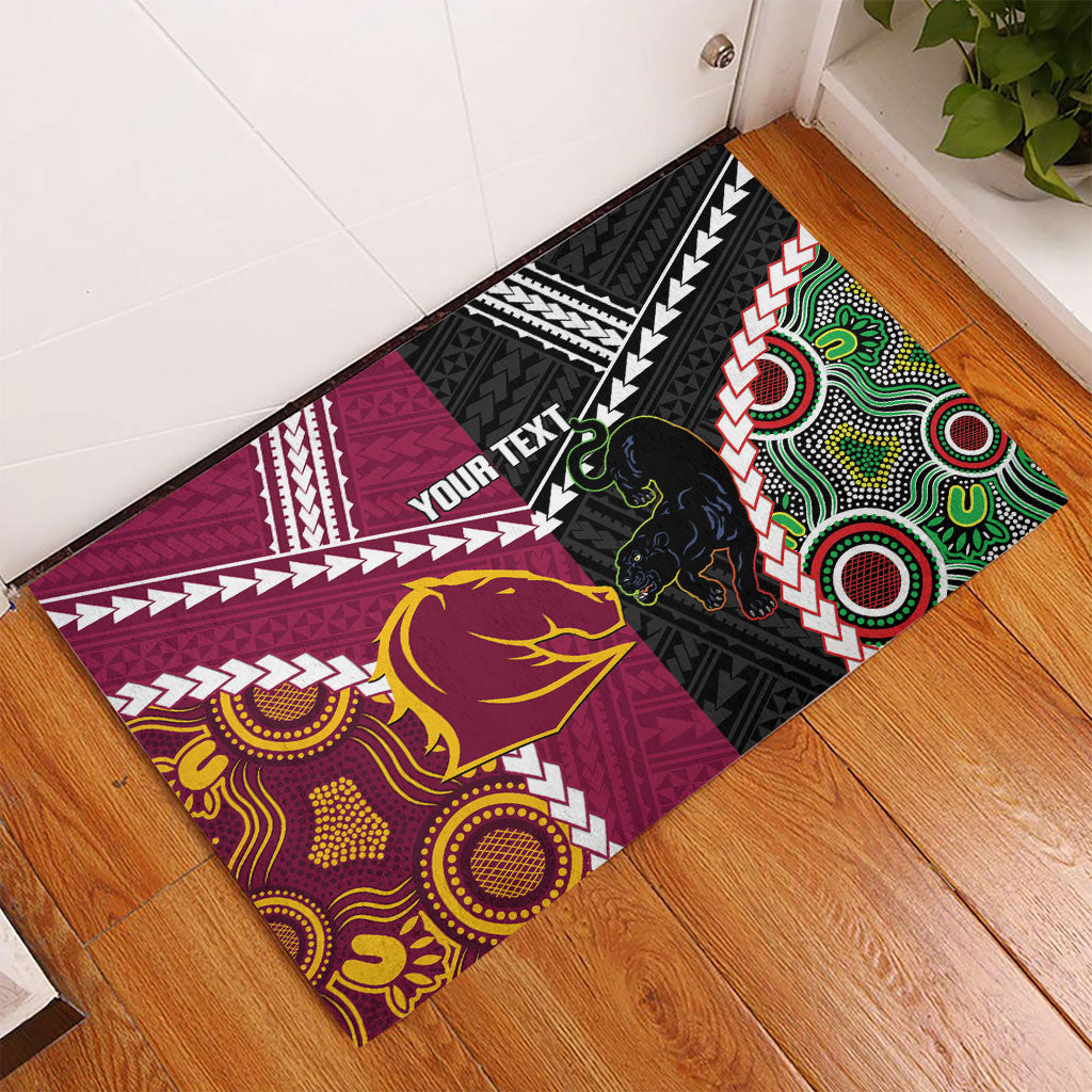 Custom Rugby Panthers and Broncos Rubber Doormat 2026 Together Aboriginal Polynesian Pattern