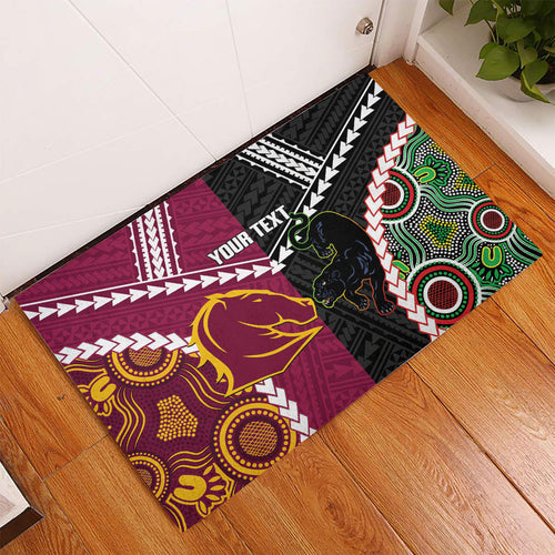 Custom Rugby Panthers and Broncos Rubber Doormat 2026 Together Aboriginal Polynesian Pattern