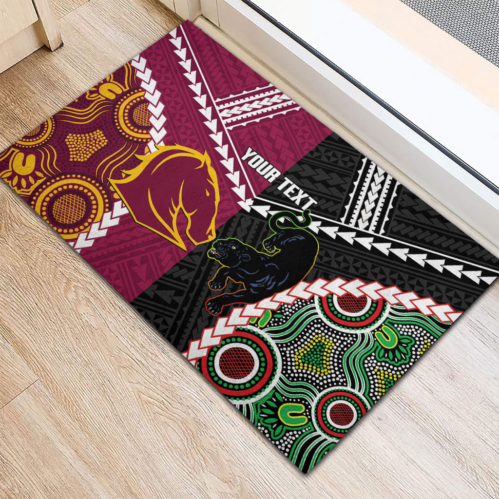 Custom Rugby Panthers and Broncos Rubber Doormat 2026 Together Aboriginal Polynesian Pattern