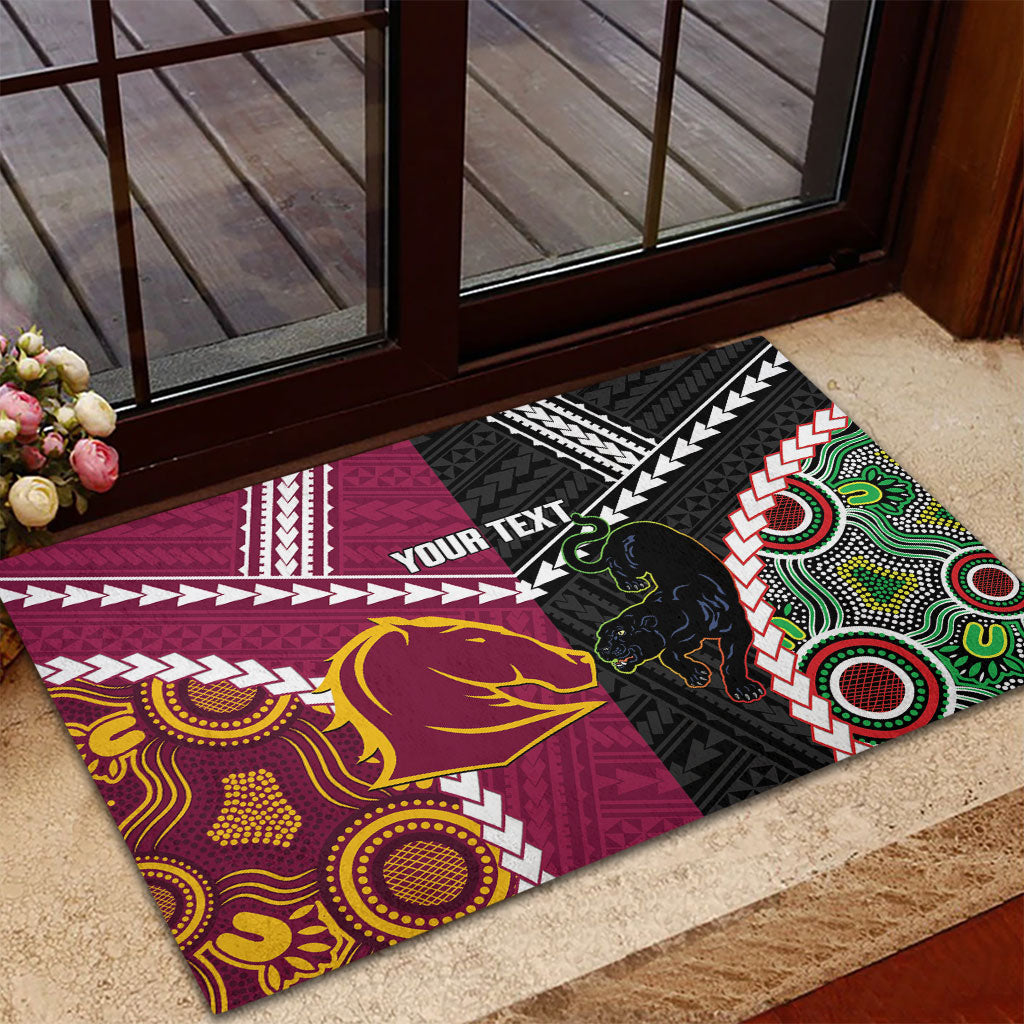 Custom Rugby Panthers and Broncos Rubber Doormat 2026 Together Aboriginal Polynesian Pattern