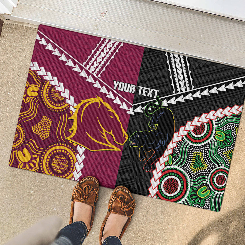 Custom Rugby Panthers and Broncos Rubber Doormat 2026 Together Aboriginal Polynesian Pattern