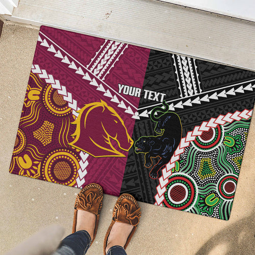 Custom Rugby Panthers and Broncos Rubber Doormat 2026 Together Aboriginal Polynesian Pattern