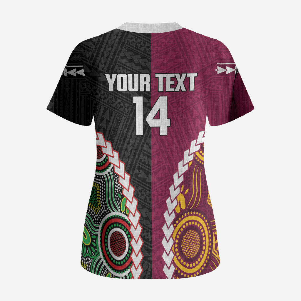 Custom Rugby Panthers and Broncos Scrub Top 2026 Together Aboriginal Polynesian Pattern