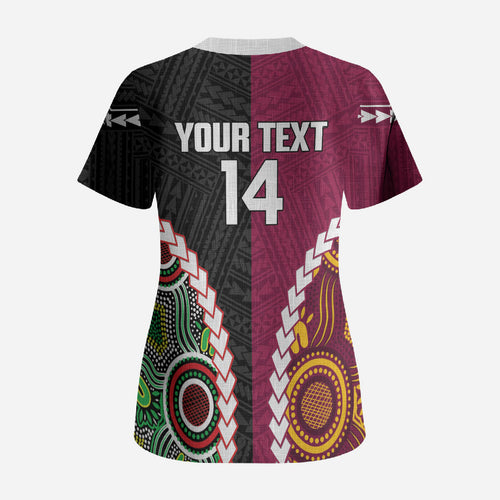 Custom Rugby Panthers and Broncos Scrub Top 2026 Together Aboriginal Polynesian Pattern