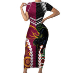 Custom Rugby Panthers and Broncos Short Sleeve Bodycon Dress 2026 Together Aboriginal Polynesian Pattern