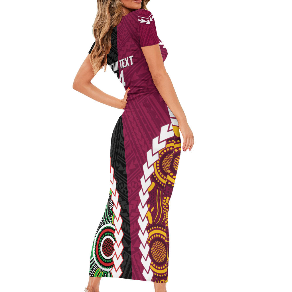 Custom Rugby Panthers and Broncos Short Sleeve Bodycon Dress 2026 Together Aboriginal Polynesian Pattern