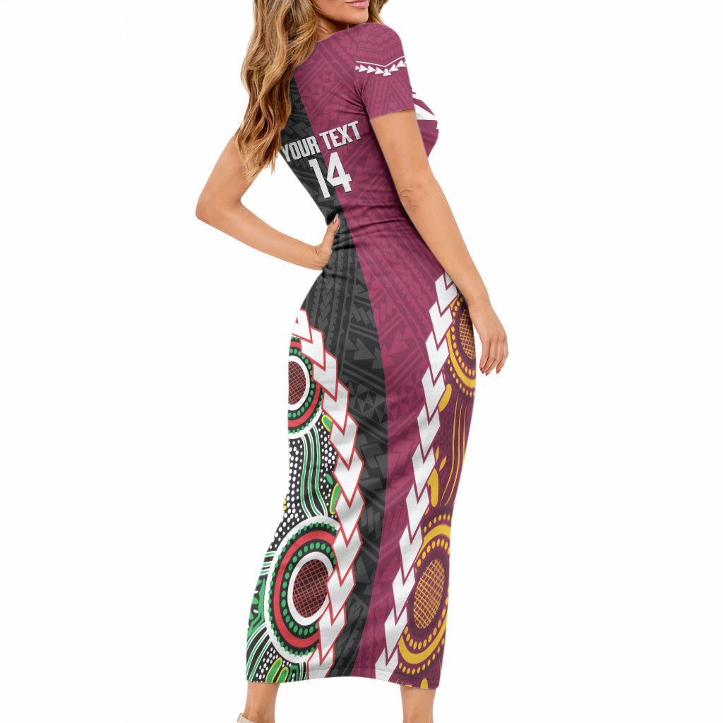 Custom Rugby Panthers and Broncos Short Sleeve Bodycon Dress 2026 Together Aboriginal Polynesian Pattern LT14