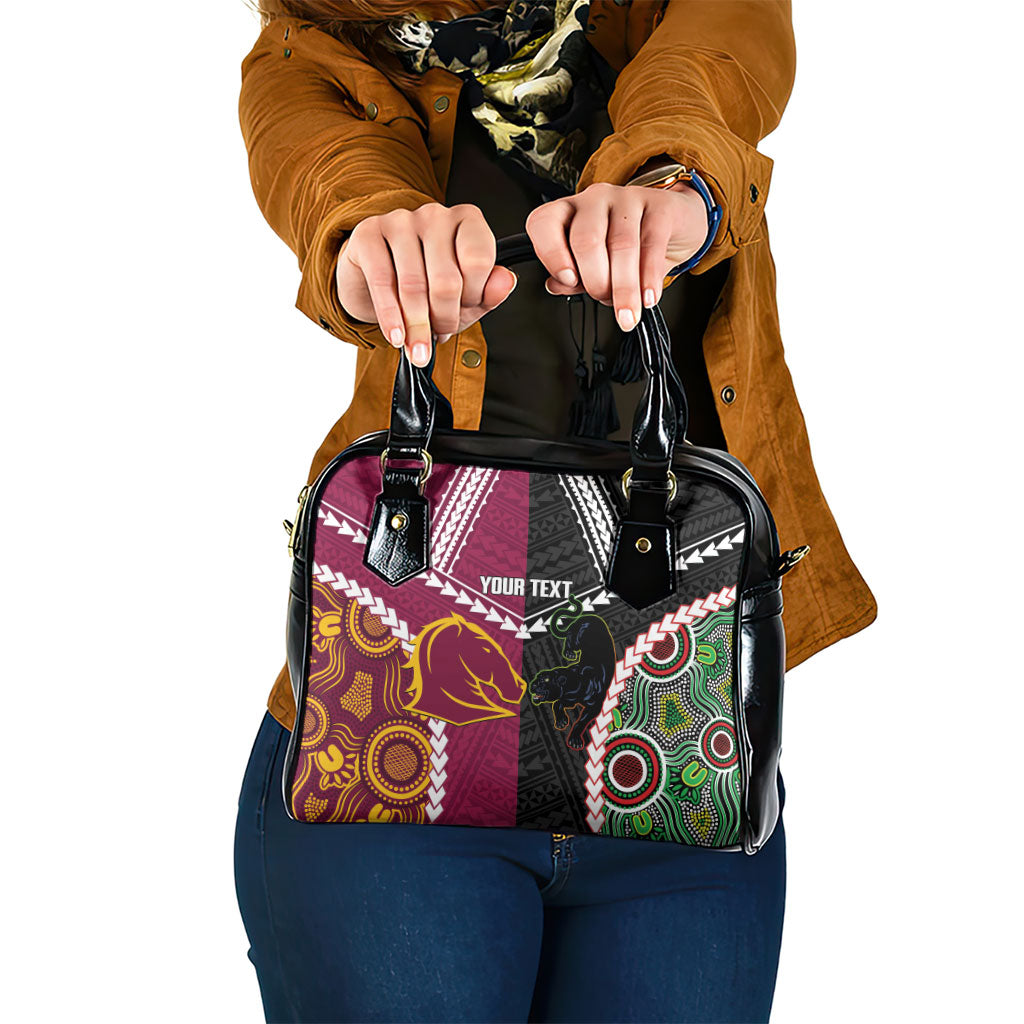 Custom Rugby Panthers and Broncos Shoulder Handbag 2026 Together Aboriginal Polynesian Pattern