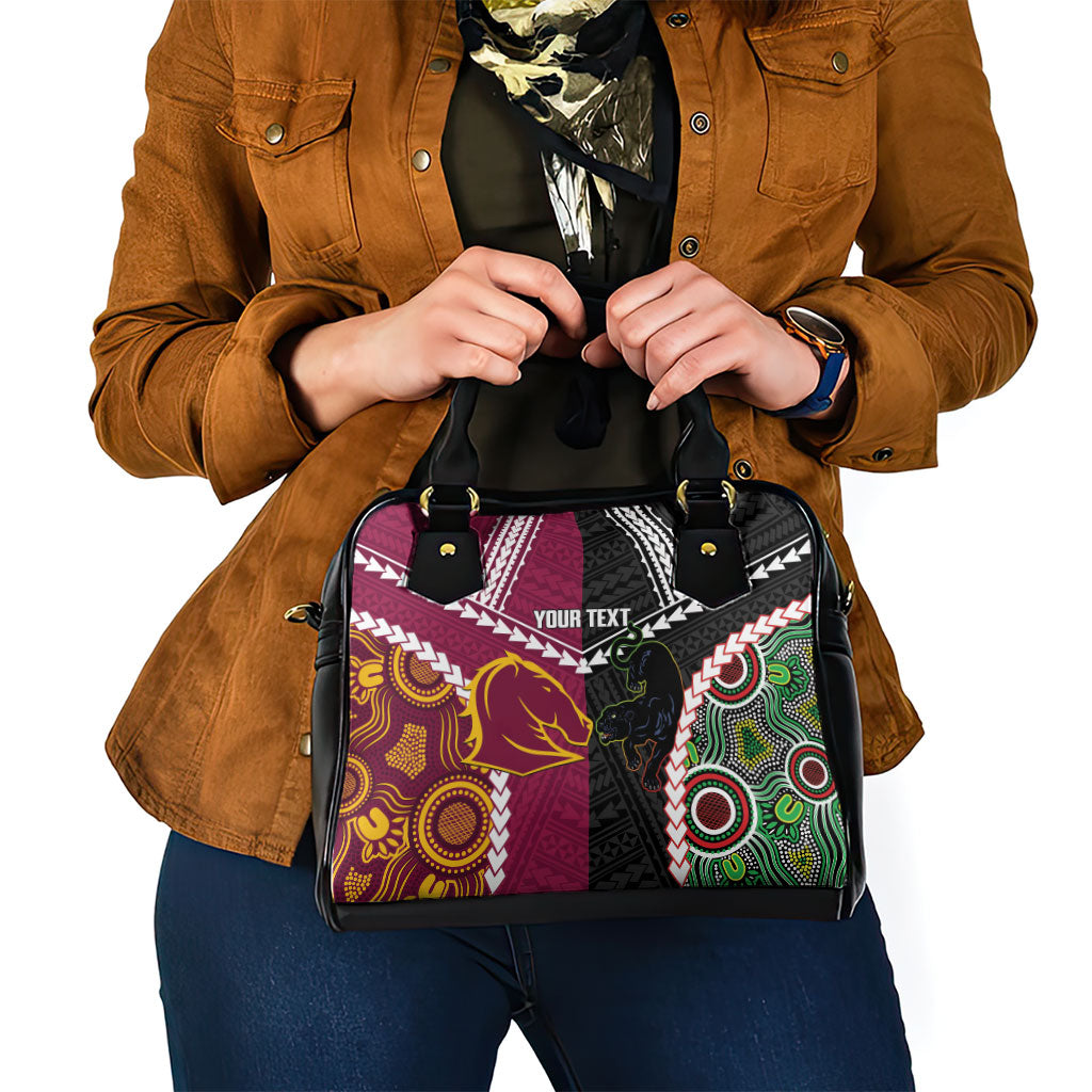 Custom Rugby Panthers and Broncos Shoulder Handbag 2026 Together Aboriginal Polynesian Pattern