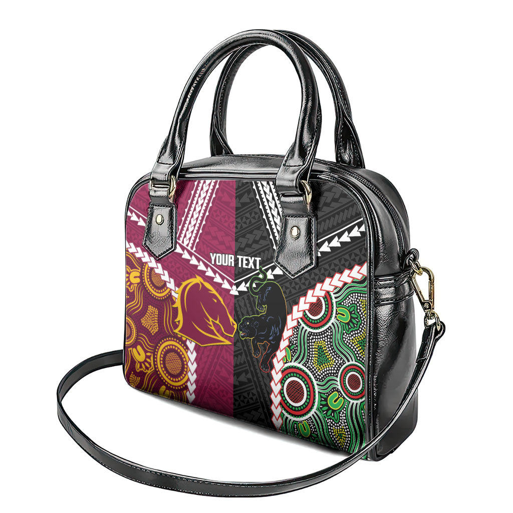 Custom Rugby Panthers and Broncos Shoulder Handbag 2026 Together Aboriginal Polynesian Pattern