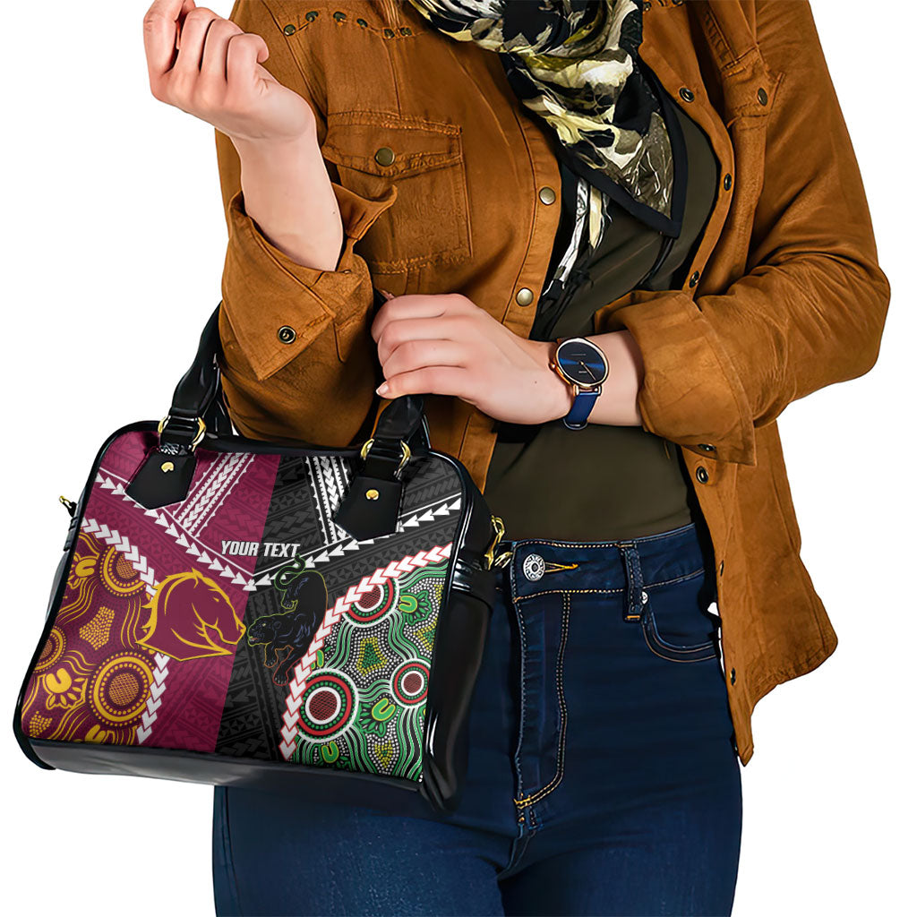 Custom Rugby Panthers and Broncos Shoulder Handbag 2026 Together Aboriginal Polynesian Pattern