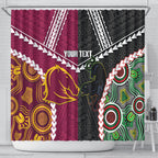 Custom Rugby Panthers and Broncos Shower Curtain 2026 Together Aboriginal Polynesian Pattern