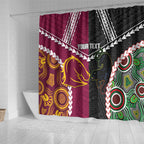 Custom Rugby Panthers and Broncos Shower Curtain 2026 Together Aboriginal Polynesian Pattern