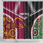 Custom Rugby Panthers and Broncos Shower Curtain 2026 Together Aboriginal Polynesian Pattern