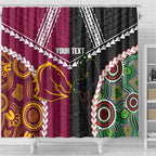 Custom Rugby Panthers and Broncos Shower Curtain 2026 Together Aboriginal Polynesian Pattern