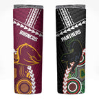 Custom Rugby Panthers and Broncos Skinny Tumbler 2026 Together Aboriginal Polynesian Pattern