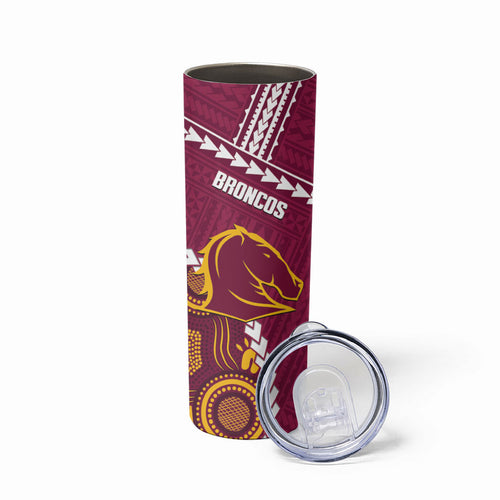 Custom Rugby Panthers and Broncos Skinny Tumbler 2026 Together Aboriginal Polynesian Pattern