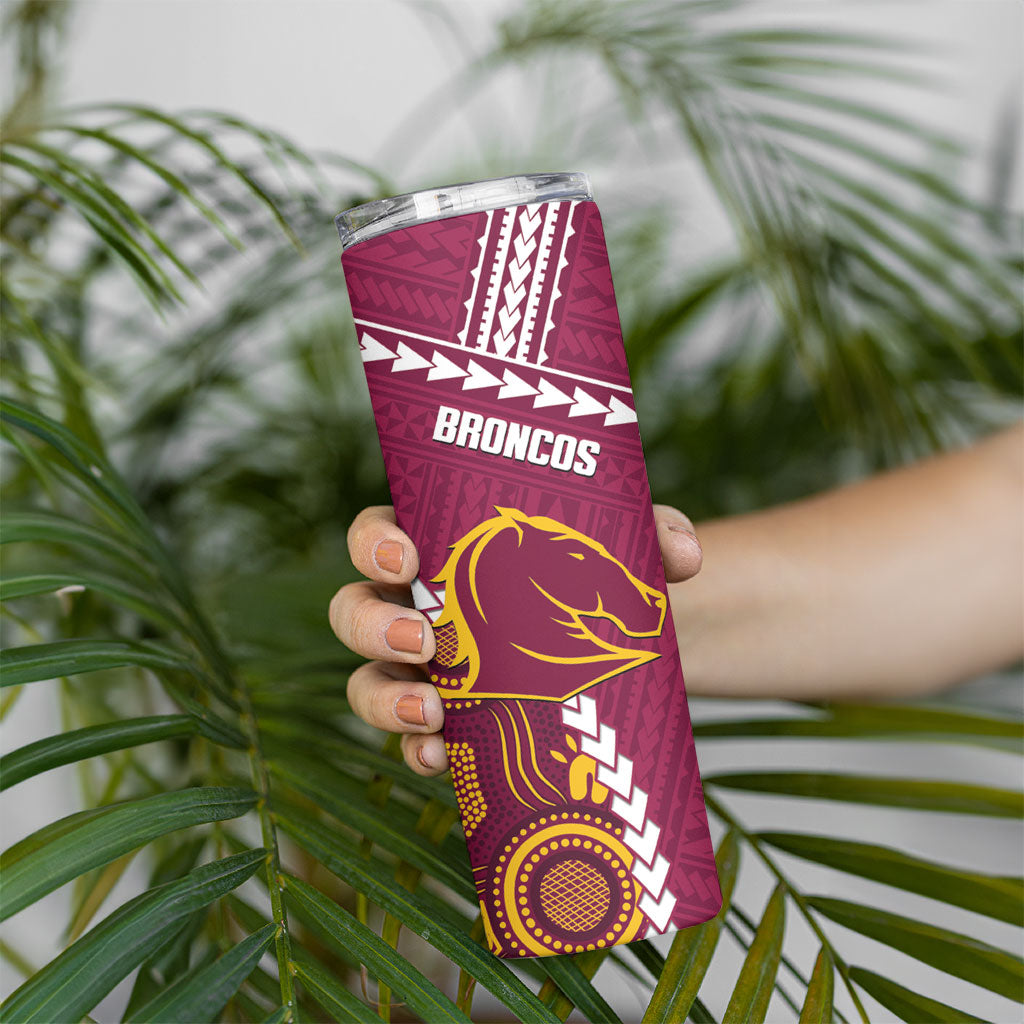 Custom Rugby Panthers and Broncos Skinny Tumbler 2026 Together Aboriginal Polynesian Pattern