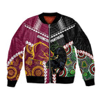 Custom Rugby Panthers and Broncos Sleeve Zip Bomber Jacket 2026 Together Aboriginal Polynesian Pattern