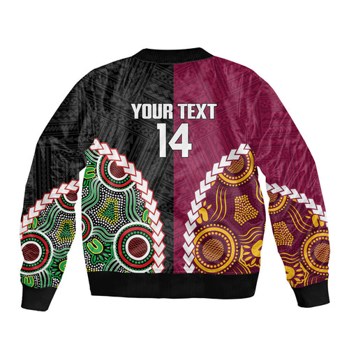 Custom Rugby Panthers and Broncos Sleeve Zip Bomber Jacket 2026 Together Aboriginal Polynesian Pattern