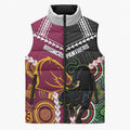 Custom Rugby Panthers and Broncos Sleeveless Puffer Jacket 2026 Together Aboriginal Polynesian Pattern