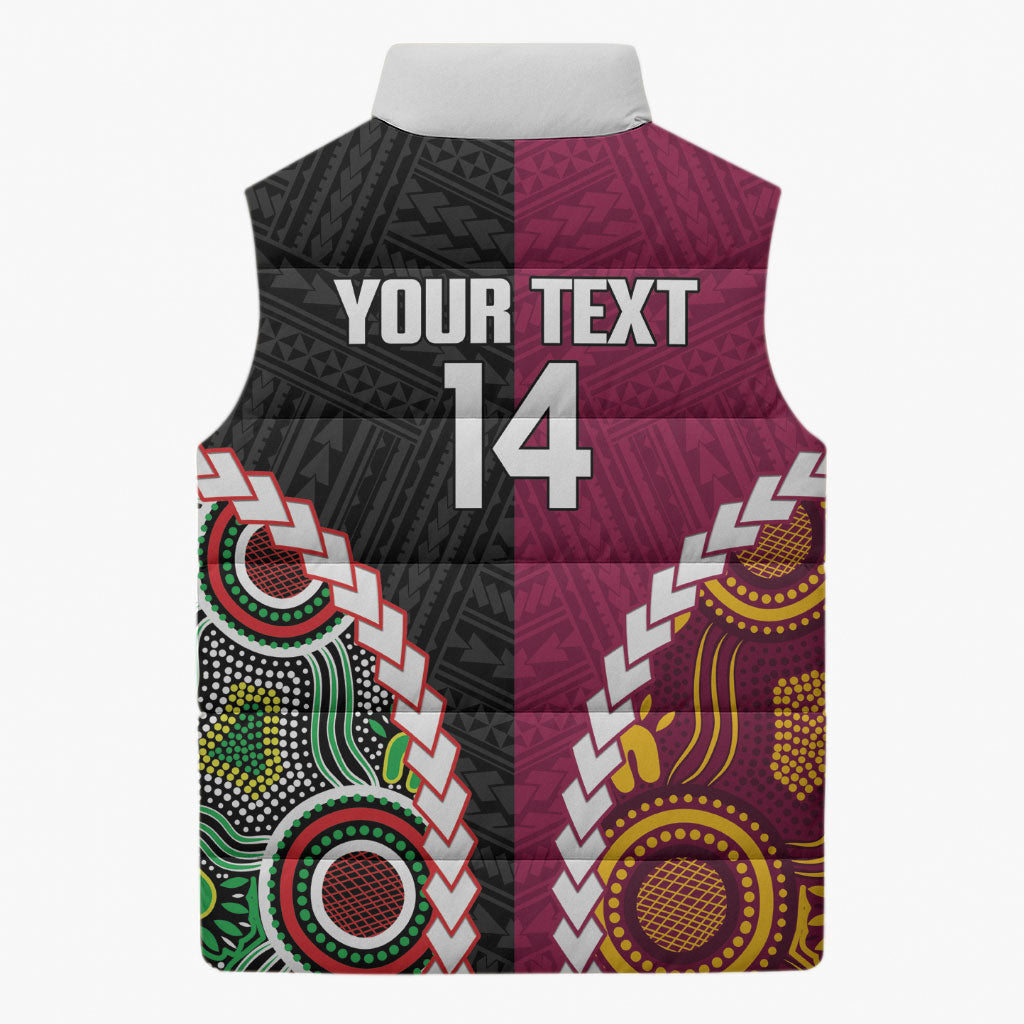 Custom Rugby Panthers and Broncos Sleeveless Puffer Jacket 2026 Together Aboriginal Polynesian Pattern