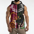 Custom Rugby Panthers and Broncos Sleeveless Zip Hoodie 2026 Together Aboriginal Polynesian Pattern