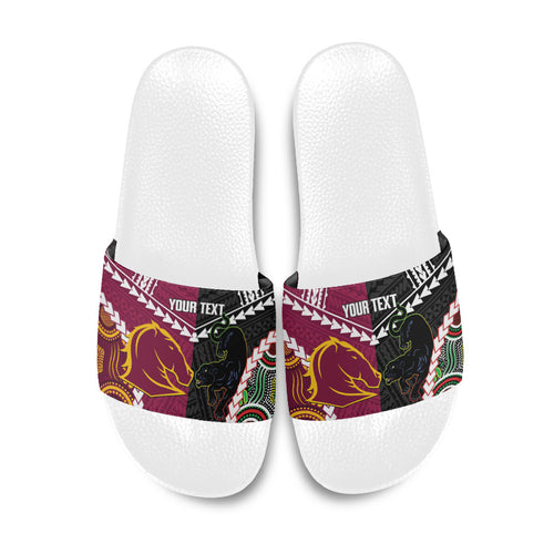 Custom Rugby Panthers and Broncos Slide Sandals 2026 Together Aboriginal Polynesian Pattern
