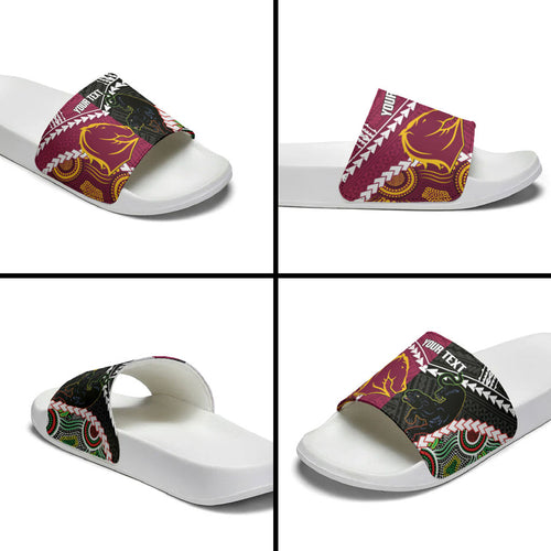 Custom Rugby Panthers and Broncos Slide Sandals 2026 Together Aboriginal Polynesian Pattern