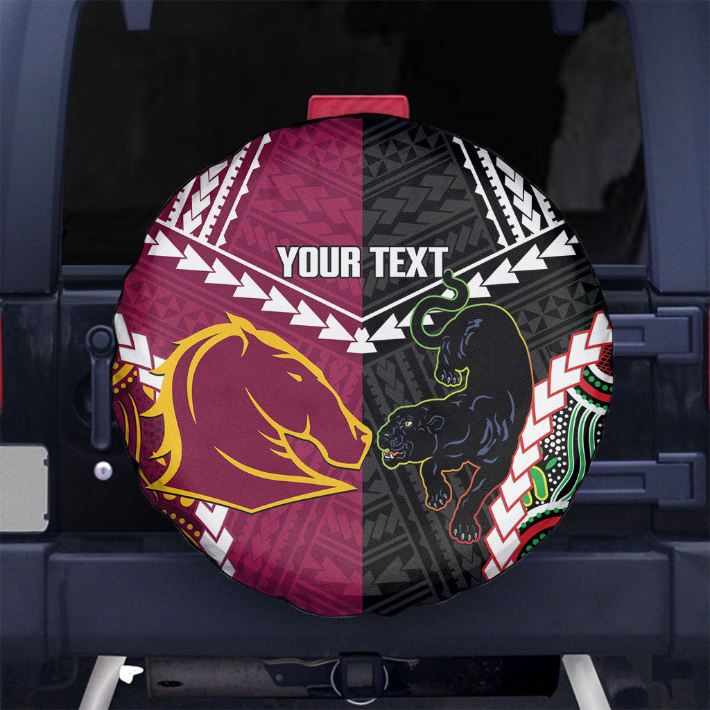 Custom Rugby Panthers and Broncos Spare Tire Cover 2026 Together Aboriginal Polynesian Pattern