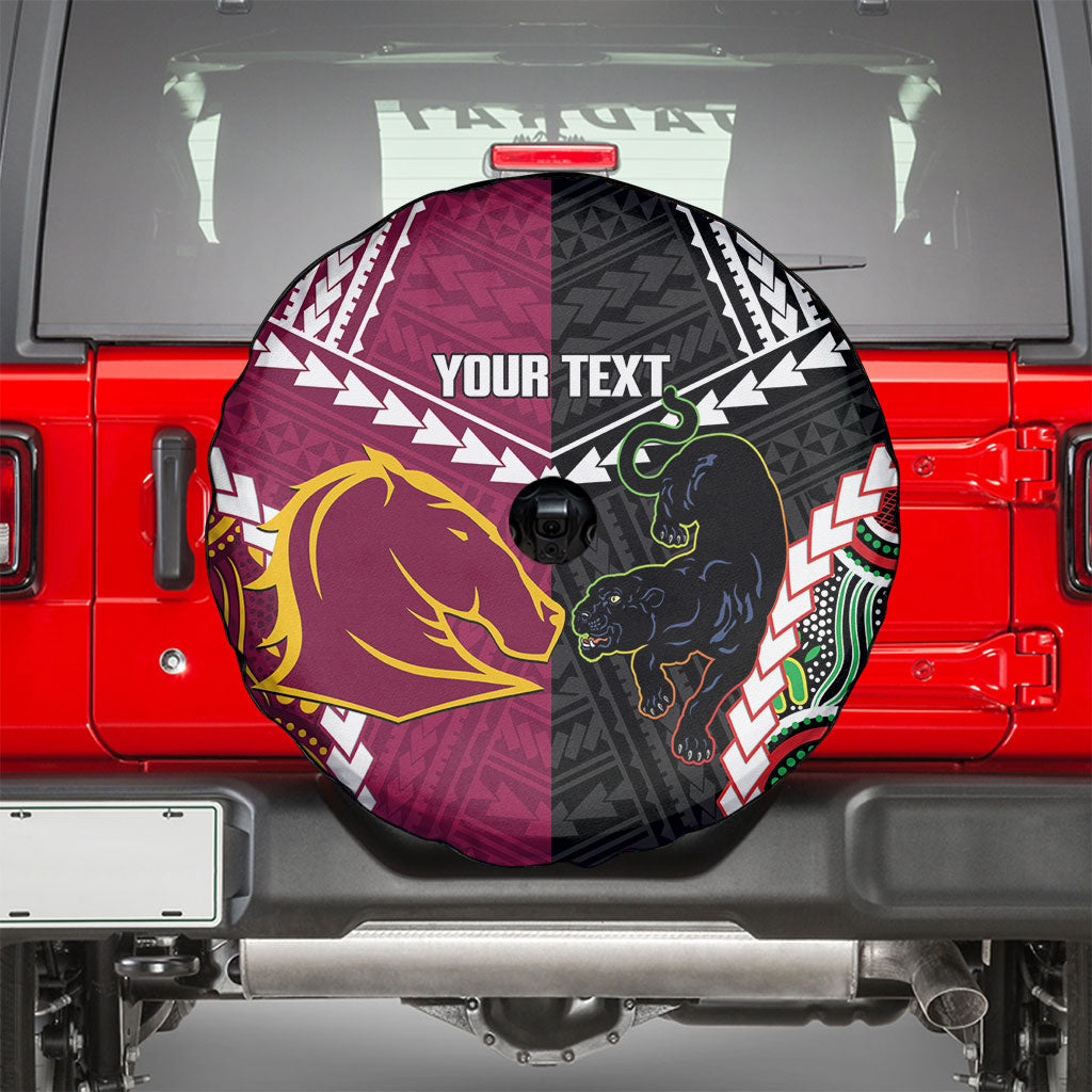 Custom Rugby Panthers and Broncos Spare Tire Cover 2026 Together Aboriginal Polynesian Pattern