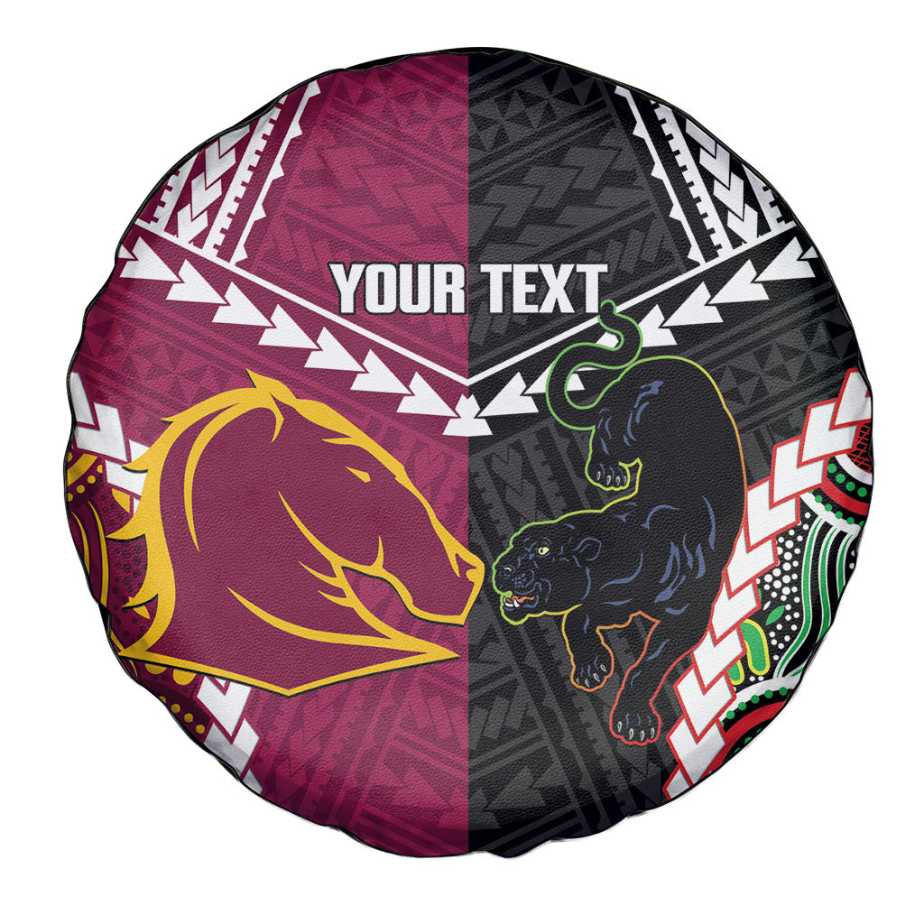 Custom Rugby Panthers and Broncos Spare Tire Cover 2026 Together Aboriginal Polynesian Pattern