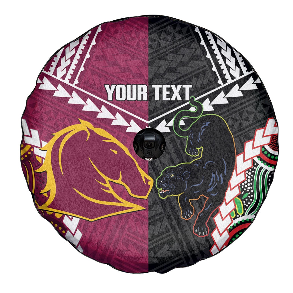 Custom Rugby Panthers and Broncos Spare Tire Cover 2026 Together Aboriginal Polynesian Pattern