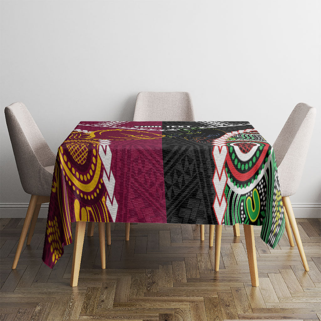 Custom Rugby Panthers and Broncos Tablecloth 2026 Together Aboriginal Polynesian Pattern