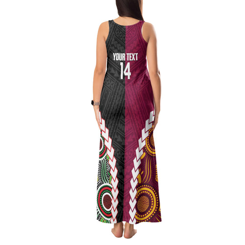 Custom Rugby Panthers and Broncos Tank Maxi Dress 2026 Together Aboriginal Polynesian Pattern