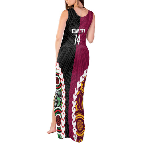 Custom Rugby Panthers and Broncos Tank Maxi Dress 2026 Together Aboriginal Polynesian Pattern