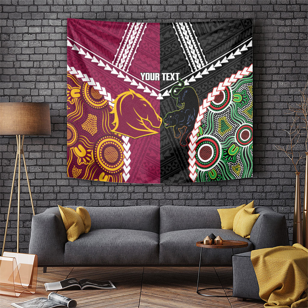 Custom Rugby Panthers and Broncos Tapestry 2026 Together Aboriginal Polynesian Pattern