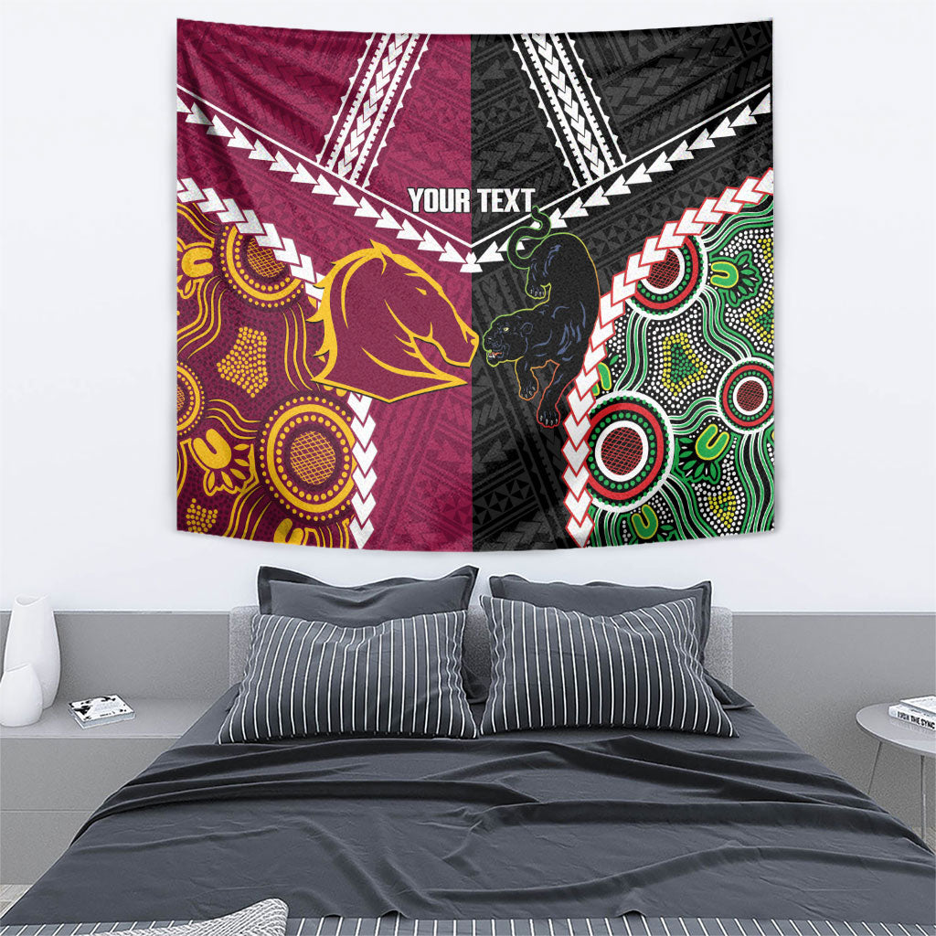 Custom Rugby Panthers and Broncos Tapestry 2026 Together Aboriginal Polynesian Pattern