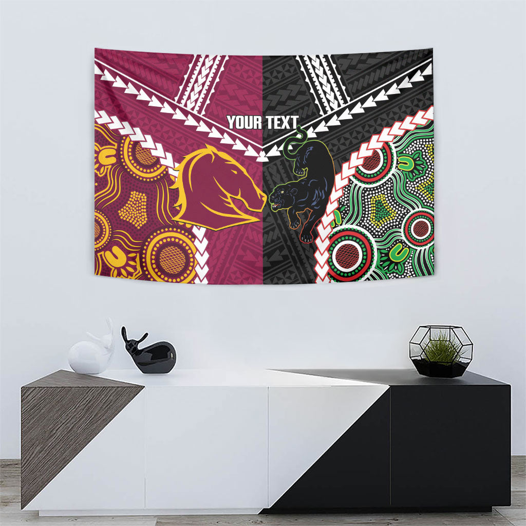 Custom Rugby Panthers and Broncos Tapestry 2026 Together Aboriginal Polynesian Pattern