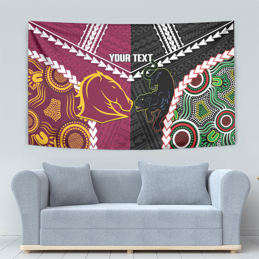 Custom Rugby Panthers and Broncos Tapestry 2026 Together Aboriginal Polynesian Pattern