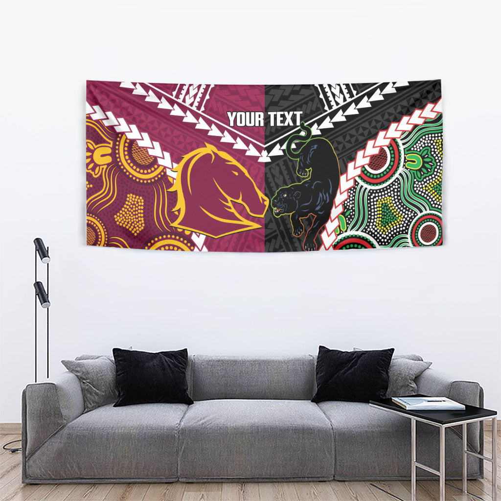 Custom Rugby Panthers and Broncos Tapestry 2026 Together Aboriginal Polynesian Pattern