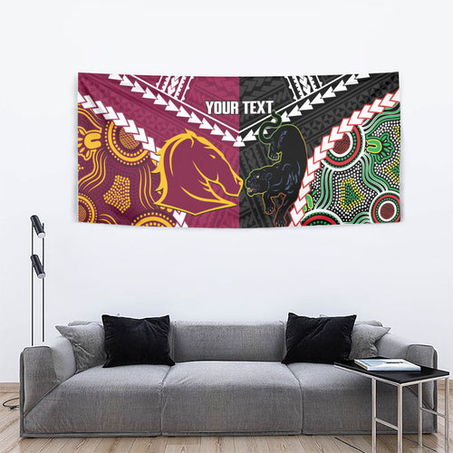 Custom Rugby Panthers and Broncos Tapestry 2026 Together Aboriginal Polynesian Pattern