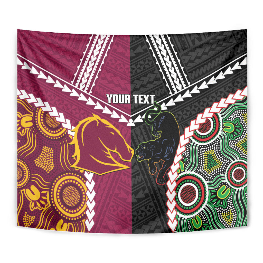 Custom Rugby Panthers and Broncos Tapestry 2026 Together Aboriginal Polynesian Pattern