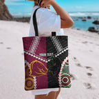 Custom Rugby Panthers and Broncos Tote Bag 2026 Together Aboriginal Polynesian Pattern