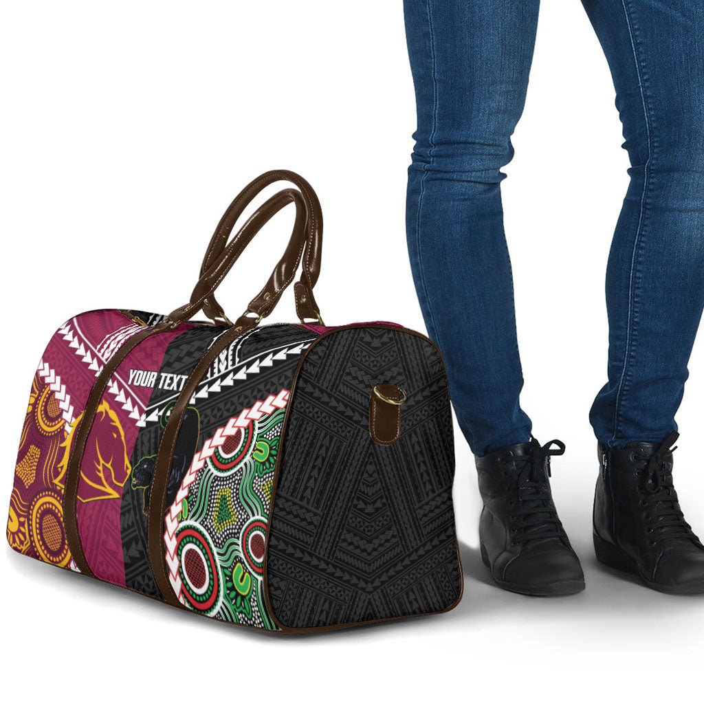 Custom Rugby Panthers and Broncos Travel Bag 2026 Together Aboriginal Polynesian Pattern