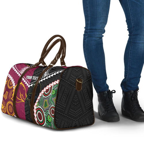 Custom Rugby Panthers and Broncos Travel Bag 2026 Together Aboriginal Polynesian Pattern