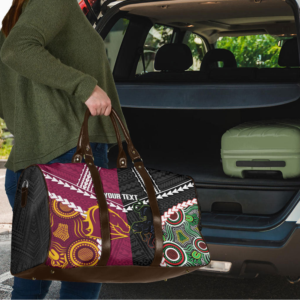 Custom Rugby Panthers and Broncos Travel Bag 2026 Together Aboriginal Polynesian Pattern