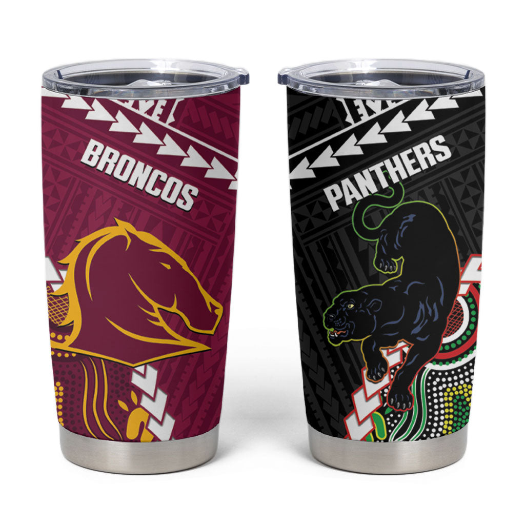 Custom Rugby Panthers and Broncos Tumbler Cup 2026 Together Aboriginal Polynesian Pattern