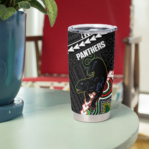 Custom Rugby Panthers and Broncos Tumbler Cup 2026 Together Aboriginal Polynesian Pattern